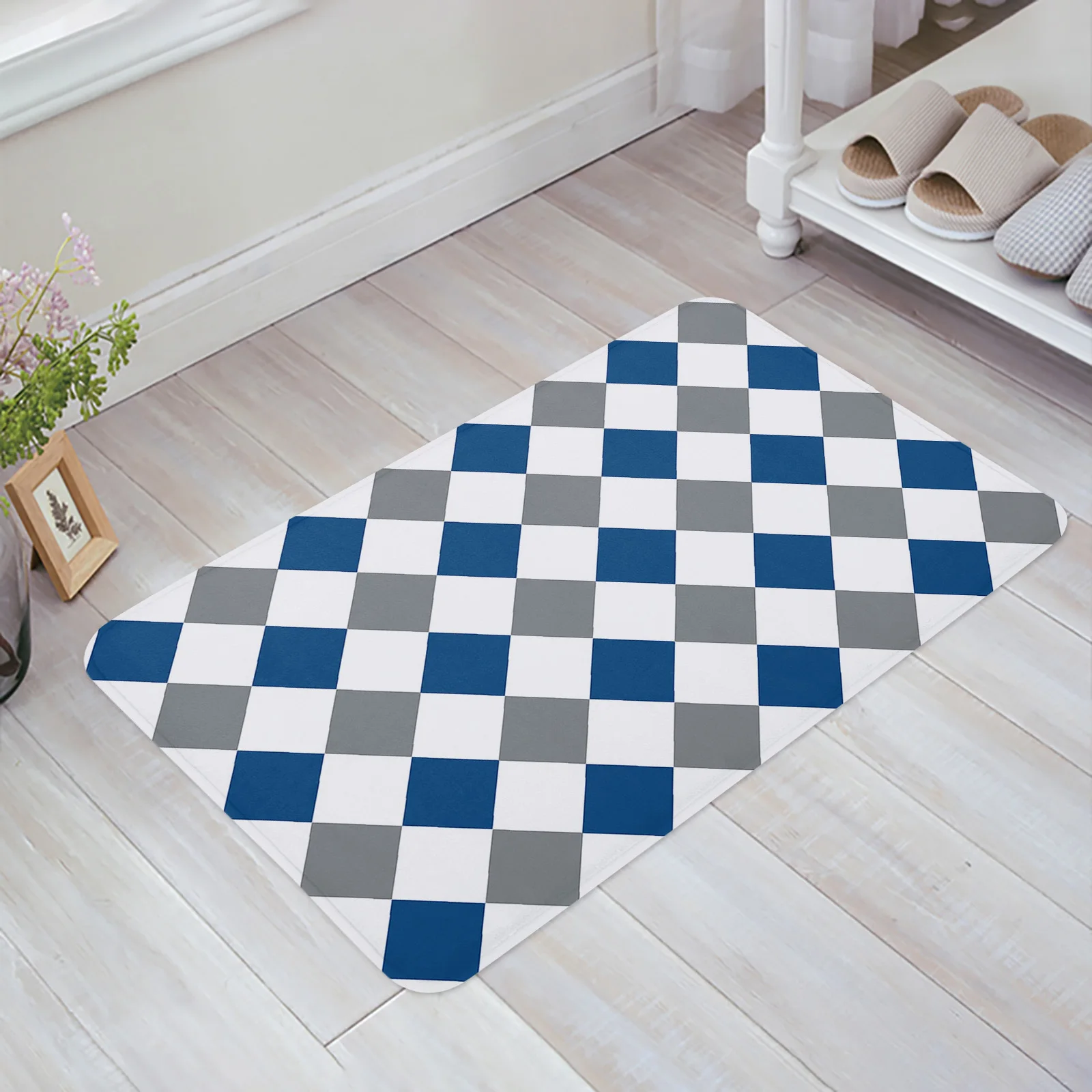 

Rhombus Lattice Texture Blue-Gray Entrance Welcome Doormat Bedroom Living Room Household Doormat Carpet Bathroom Non-slip Mat