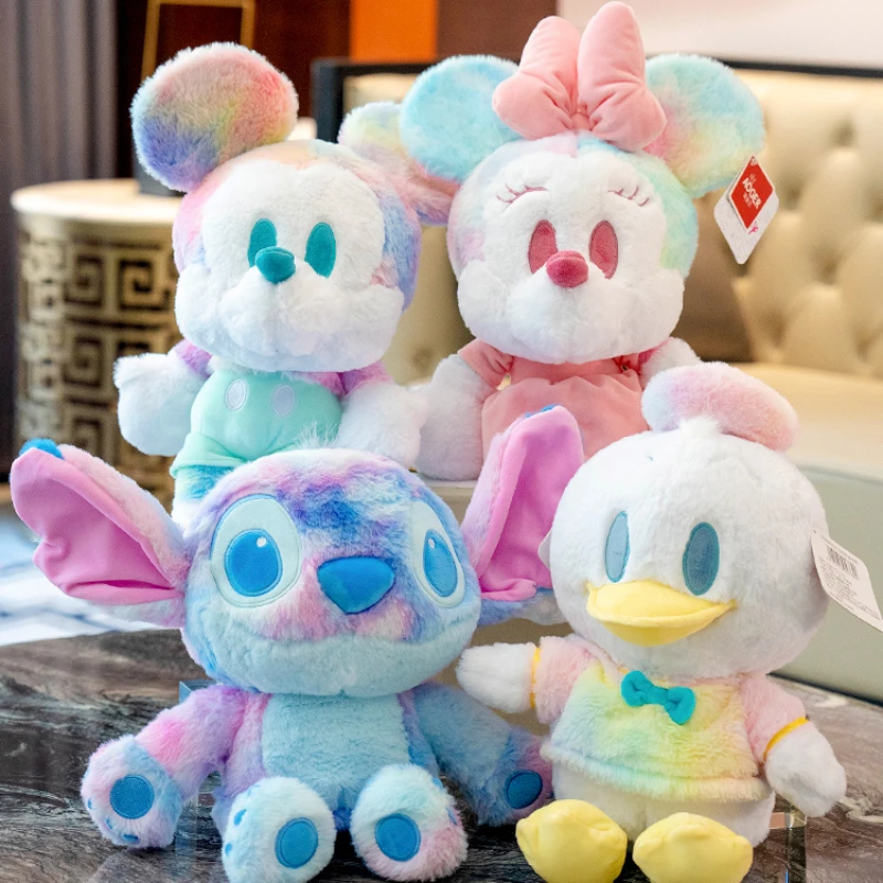 

38cm Cute Colorful Rainbow Mickey Minnie Mouse Plush Toy Stuffed Donald Duck Stitch Plushies Collect Doll Xmas Gifts Girl Child