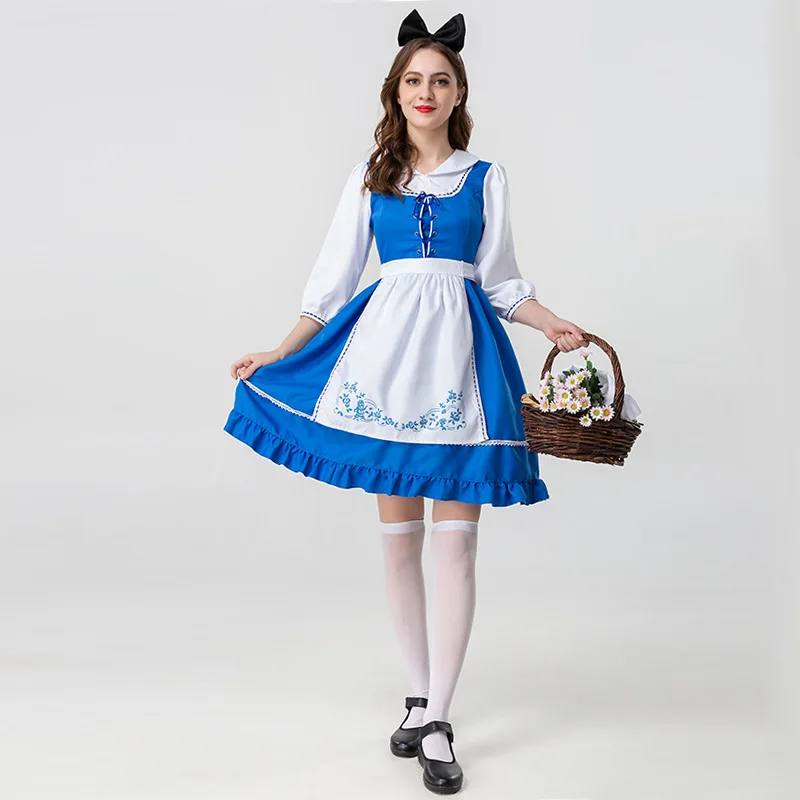 

Halloween Costume Alice Wonderland Suit Adult Maid Cloth Blue Cosplay Mickey Minnie Beer Suit