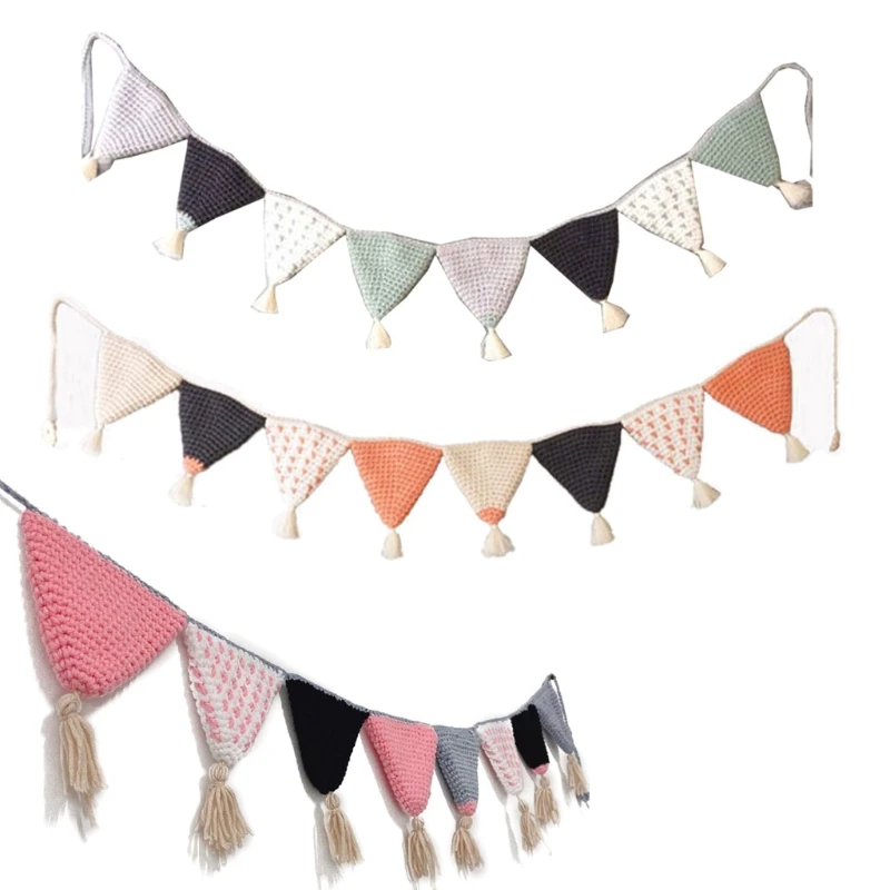 

Nordic Hand-woven Garland Party Banner Tent Bed Mat Baby Shower Bunting Ornament Kids Room Hanging Wall Decor