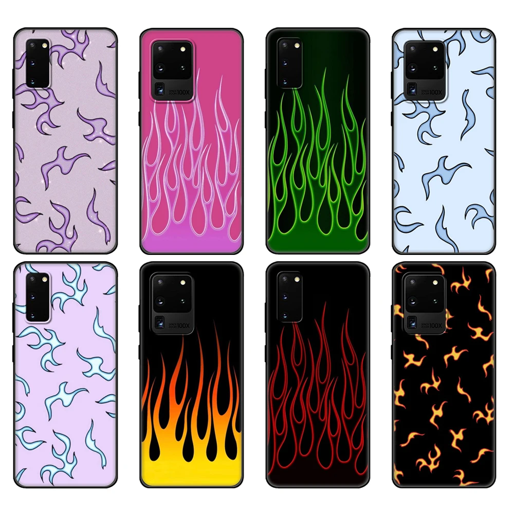 

Black tpu Case For Samsung galaxy S20 /S20 PLUS/S20 ultra/S20+ /S20FE back cover Red＆green Flame