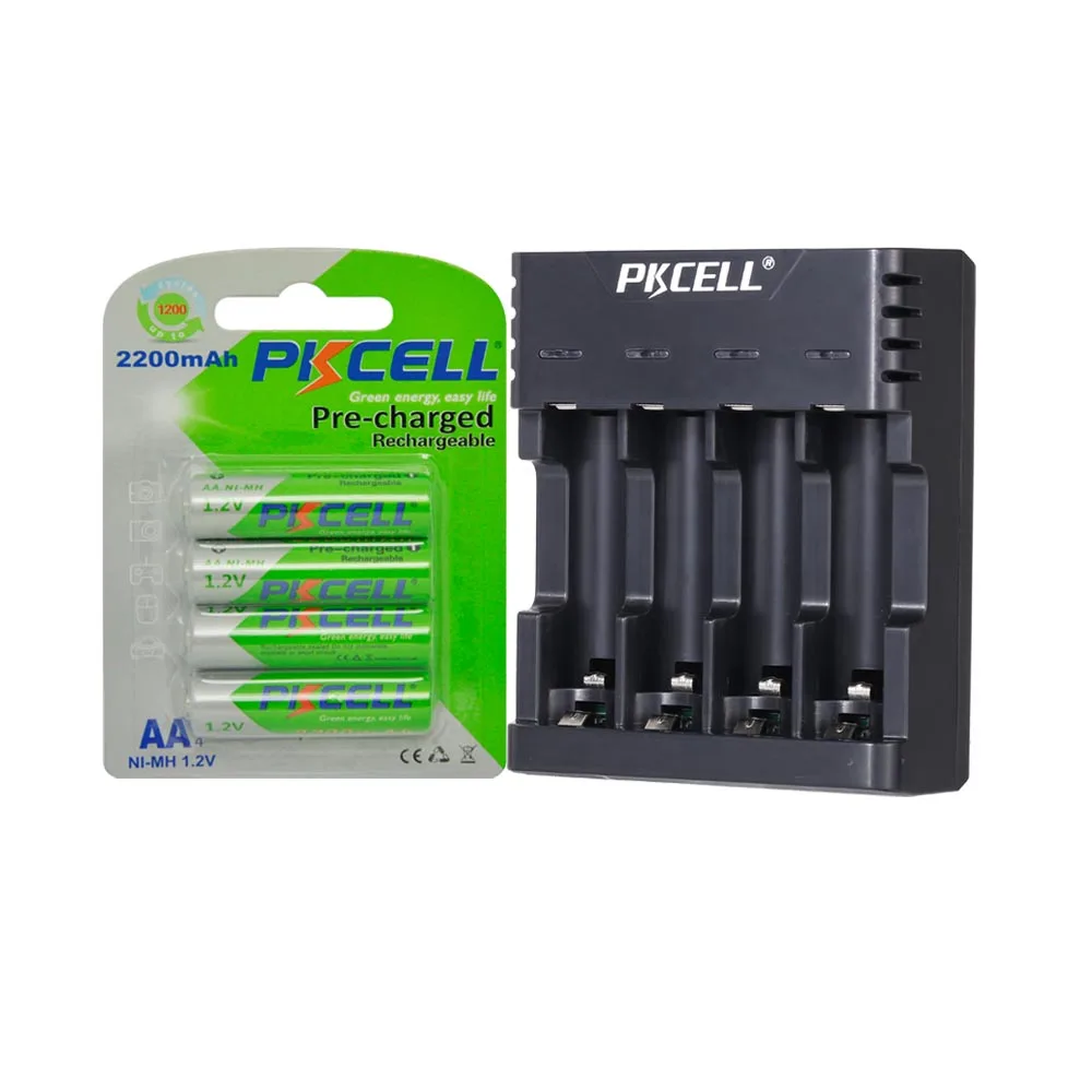 

4PCS PKCELL 2200mAh aa 1.2V Ni-MH AA Low self-discharge Rechargeable Battery +AA/AAA Battery Charger 4Slot USB Plug