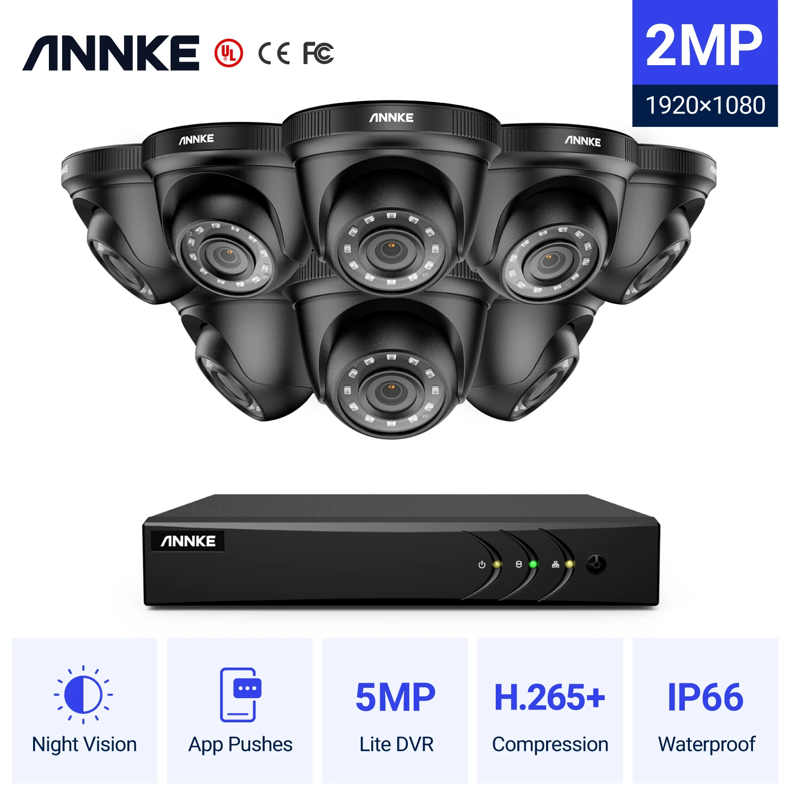 ANNKE 8CH 1080P FHD Video Surveillance System H.265+ 5in1 5MP Lite Recorder 1080P Outdoor Weatherproof Security Camera CCTV Kits
