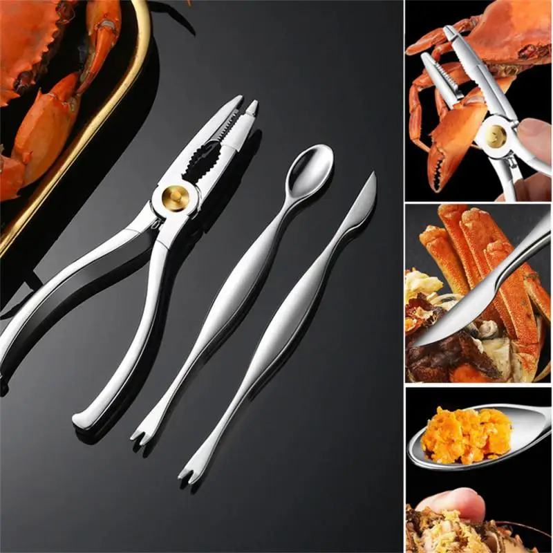

3PCS Crab Peeling Crab Special Tool Crab Clamp Dismantling Hairy Crab Utensils Stainless Steel Crab Needle Crab Spoon