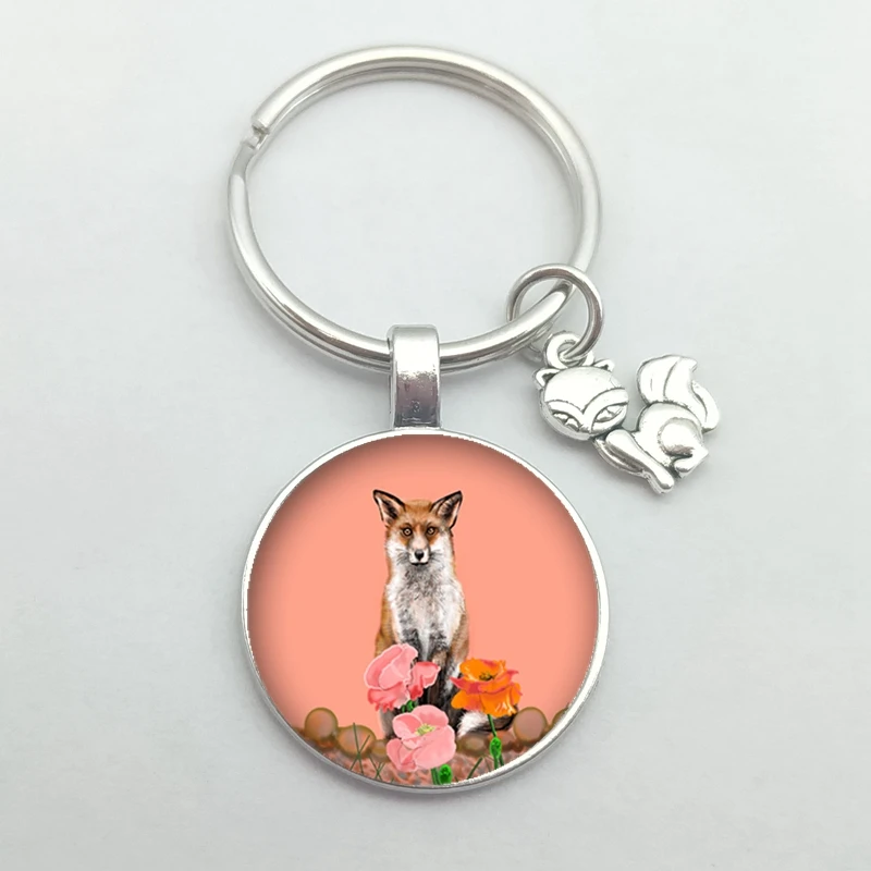 Милый изображение лисы стеклянный выпуклый брелок с милым животным кулон для