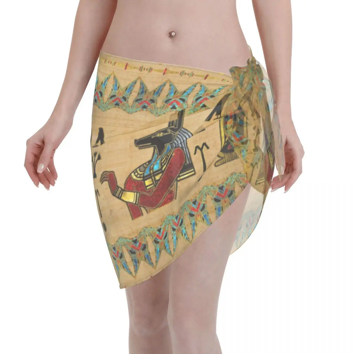 

Women Chiffon Swimwear Pareo Scarf Egyptian Anubis Wrap Sarong Skirt Ancient Egypt Myth Beach Dress Swimsuits Bikini Cover-Ups