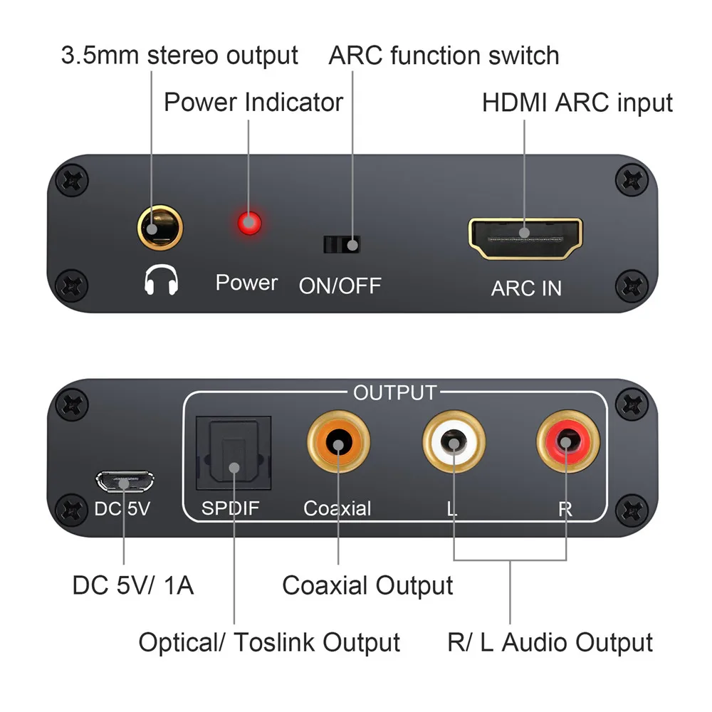 Аудио-экстрактор 192 кГц HDMI цифро-аналоговый аудиопреобразователь DAC ARC L/R