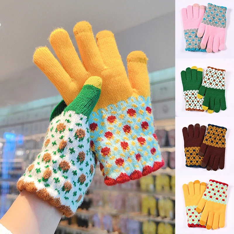 

2022 Women's Winter Gloves Fashion Full Finger Cashmere Knit Gloves Fleece Warm Thickened Ladies Touch Screen Cycling Gloves