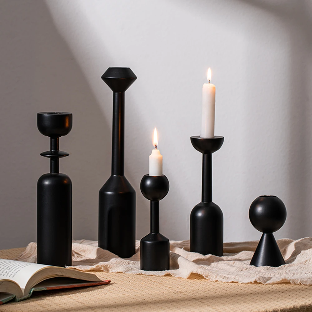 

Candle Holder Black Wooden Candlesticks for Candles Wedding Decoration Table Centerpieces Center Table Living Room Gifts