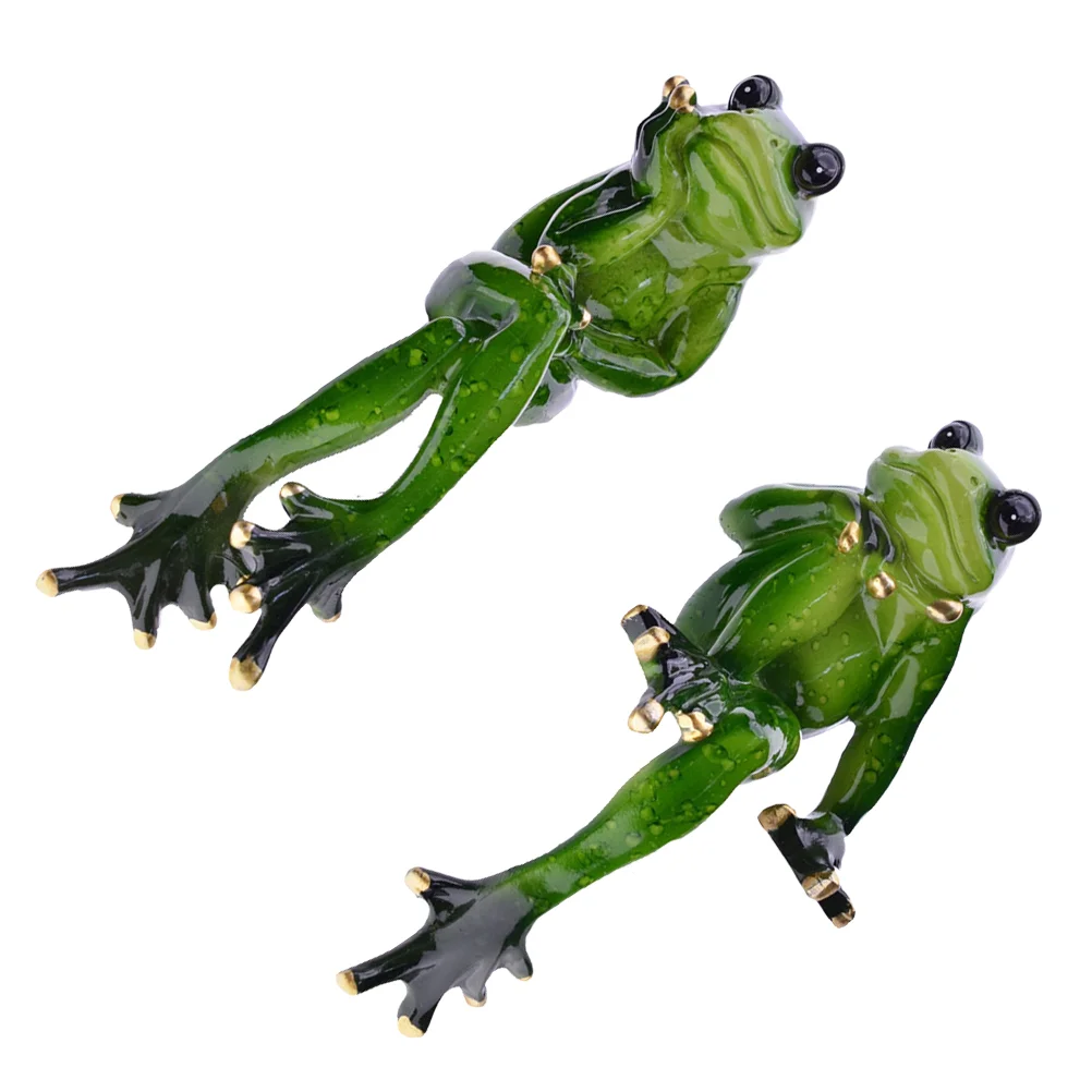 

2Pcs Frog Figurines Fine Resin Durable Lifelike Adornment Sculpture Decor Frog Statue