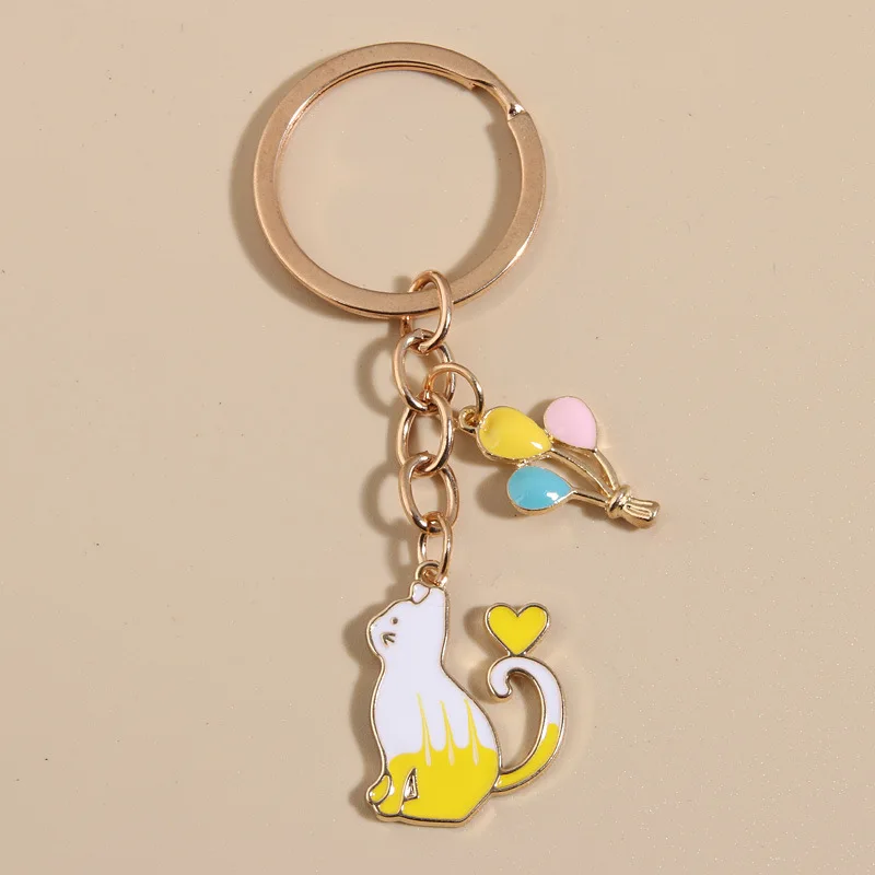

Cute Sweet Colorful Balloon Cat Key Chain Anime Keychain for women Metal Pendant Girls Personality Bag Charm Jewelry Key Ring