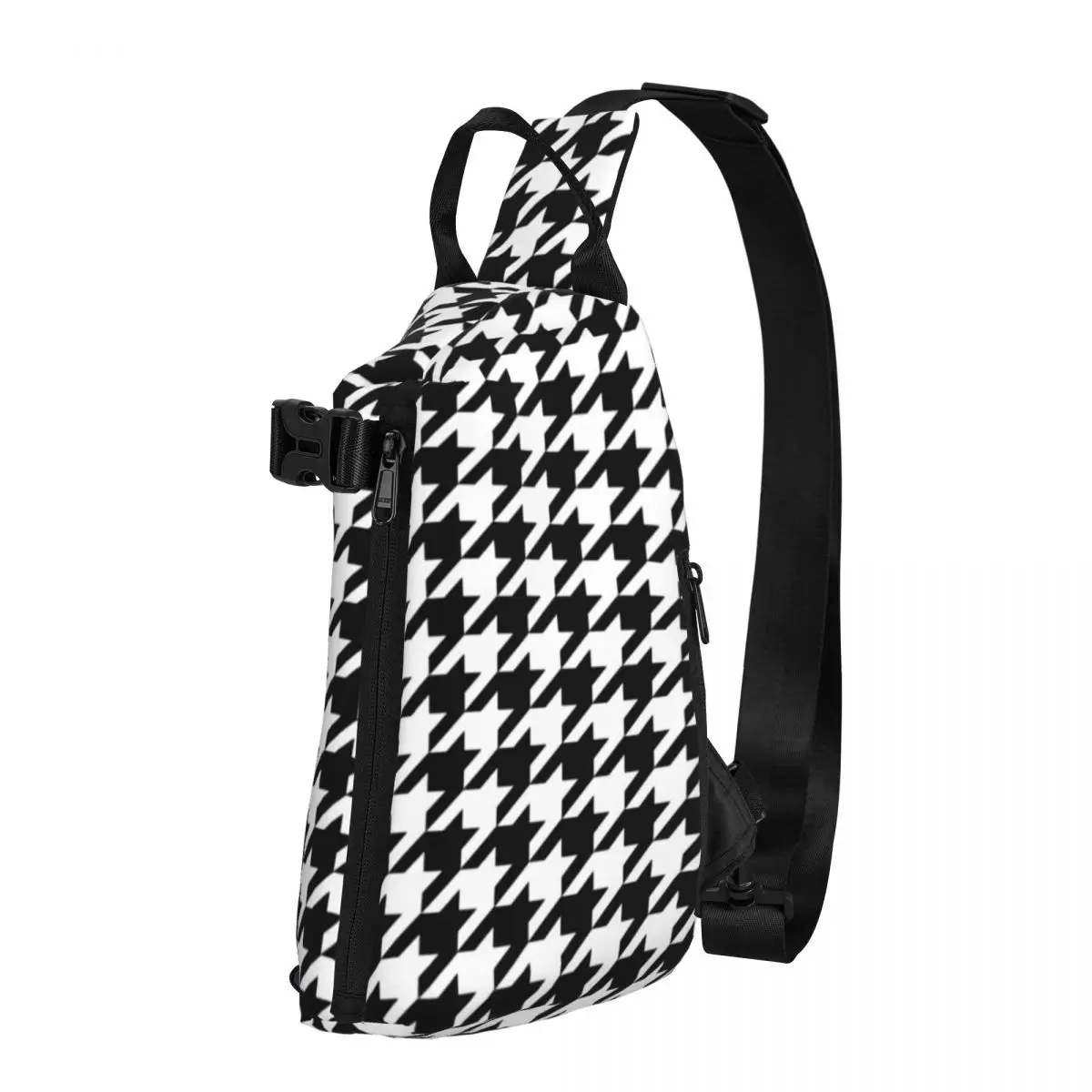 

Houndstooth Print Shoulder Bags Black And White Classic Print Motorcycle Chest Bag Graphic Sling Bag Streetwear Phone Small Bags