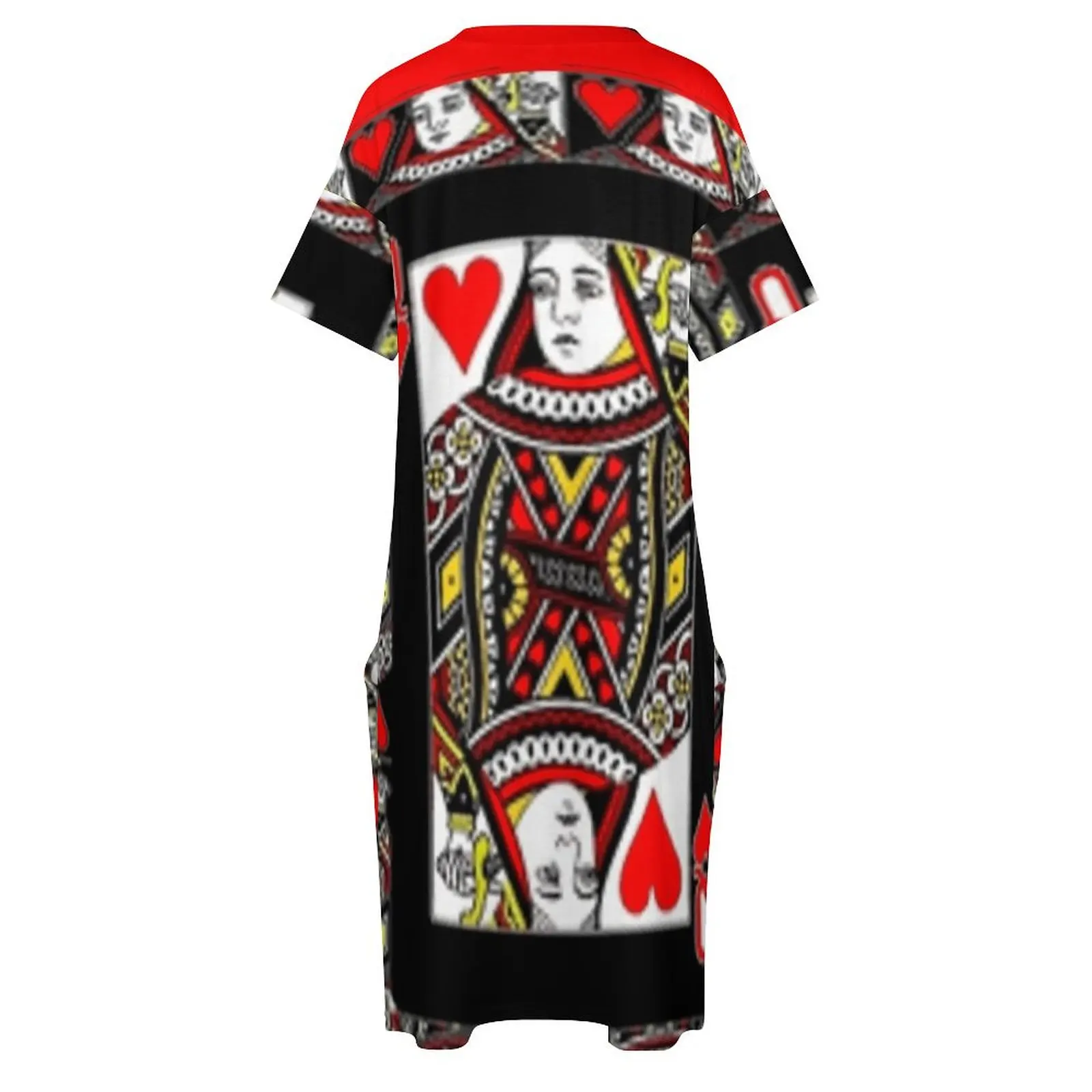 Женское платье с карманами свободное красного и черного цвета принтом королевы