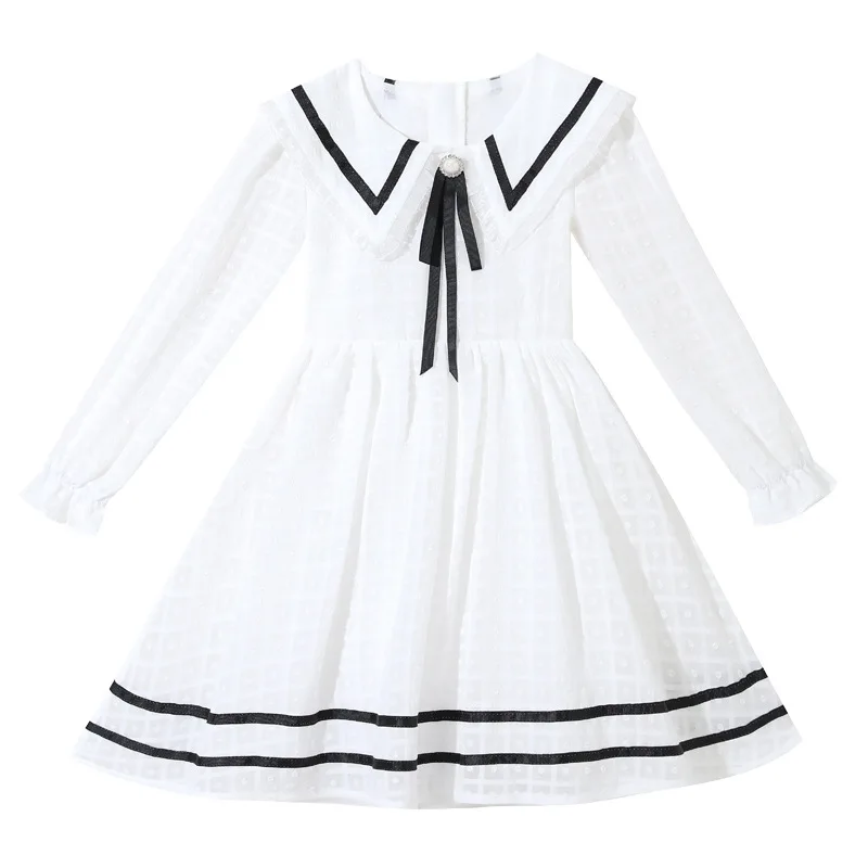 

2023 Spring Summer Kids Girls Elegant Princess Dress from 9 to 12 Years Elementary Korea Long Sleeve White Female Child Clothes