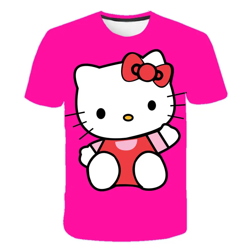 

Футболка с мультяшным котом, одежда для девочек, футболка с единорогом, одежда, летний детский топ из полиэстера с коротким рукавом, футболк...