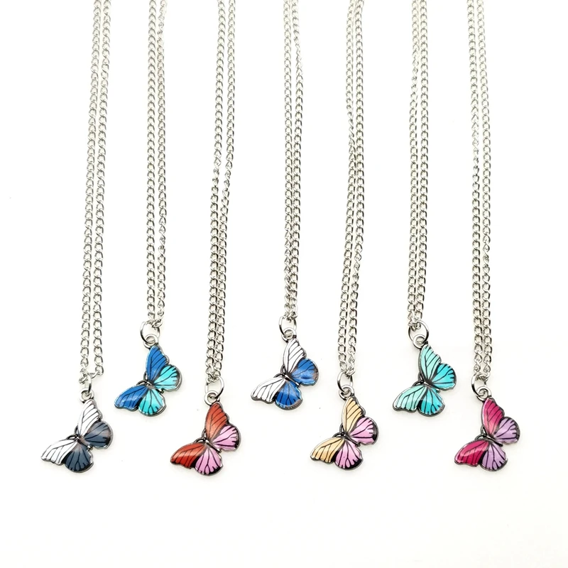 

2022 New Color Butterfly Huggies Hoop Necklace for Women Trendy Cute Animal Hanging Necklace Wholesale Jewelry Girls Party Gifts