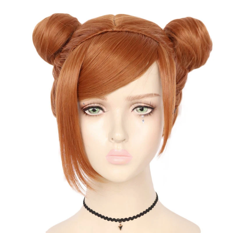 

Anime Jujutsu Kaisen Nobara Kugisaki Cosplay Wig Brown Heat Resistant Synthetic Hair with Buns Women Role Play Wig + Wig Cap