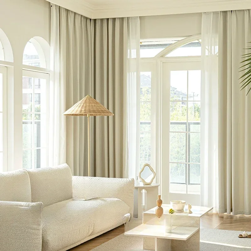 Современные кремовые толстые плотные оконные шторы на заказ для гостиной