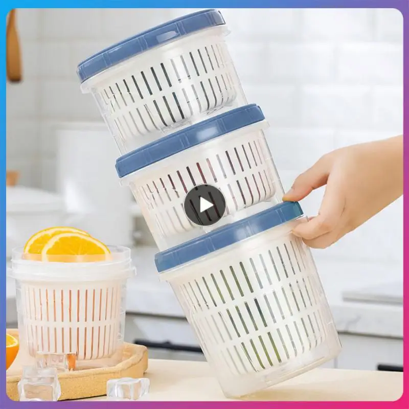 

Refrigerator Storage Box Plastic Refrigerator Storage Fruit Boxes Fresh-keeping Kitchen Organize Storage Containers Drain Basket