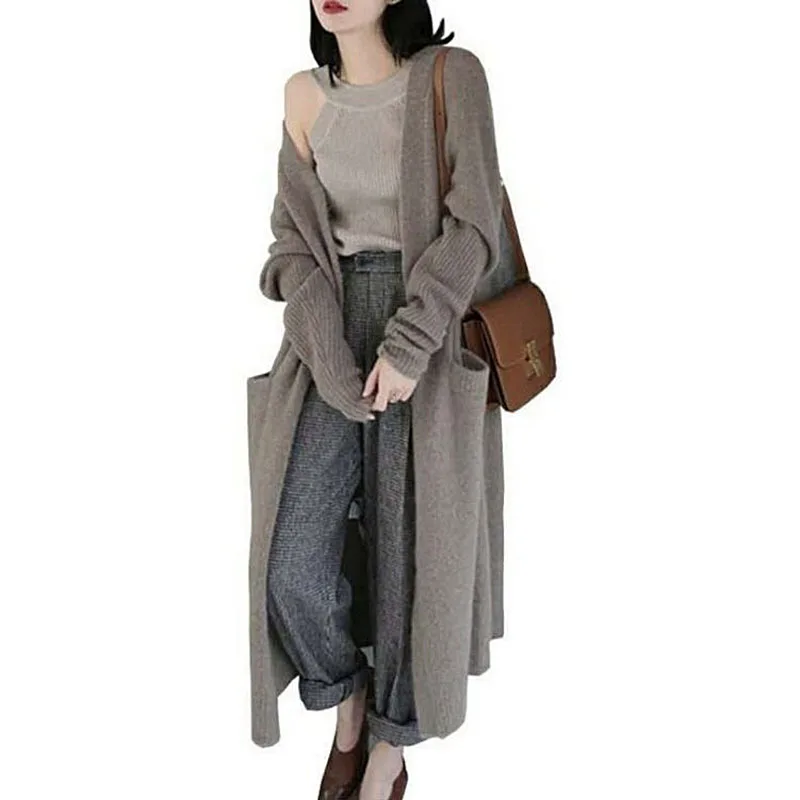 

Женский длинный кардиган с V-образным вырезом и длинными рукавами