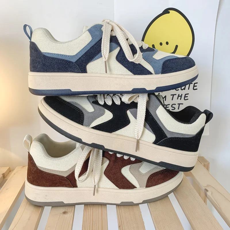 

Men Casual Shoes Sneakers Canvas Thick Sole Solid Color Matching Round Non Slip Increase Flat Running Shoes Mens Shoes