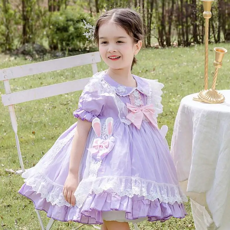 1 3 5 6 7 8 Years Girls Mesh Lolita Dress For Girls Ruffle Short Sleeve Loose Hem Gowns Children Outdoor Vacation Casual Dresses