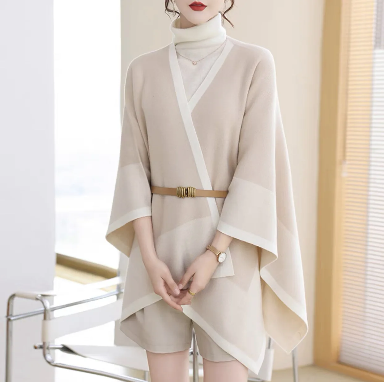 Осенне-зимняя контрастная накидка асимметричного цвета Модный яркий шерстяной