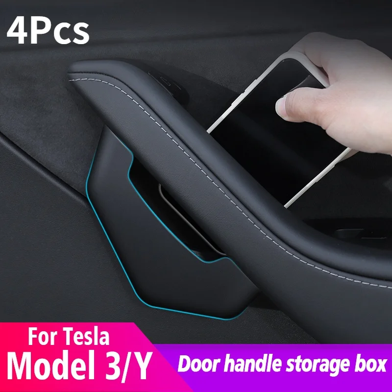 

For Tesla Model 3 Y Car Door Side Handle Tray Organizer ABS Storage Box Hidden Holder Box ModelY Interior Decoration Accessories