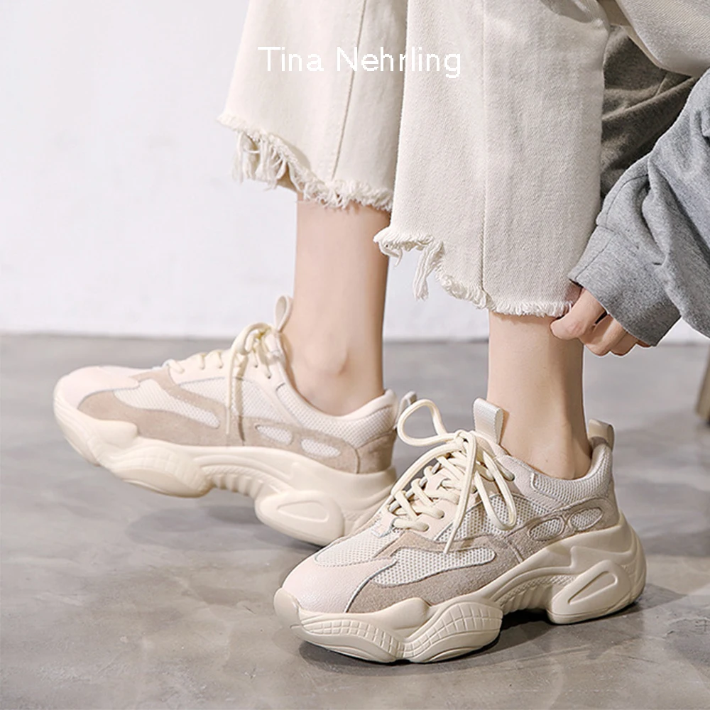 

TinaNehrling Fashion Retro Trainers for Women Genuine Leather Casual Lace-Up Platform Vulcanized Sneakers Lady Outdoor Footwear
