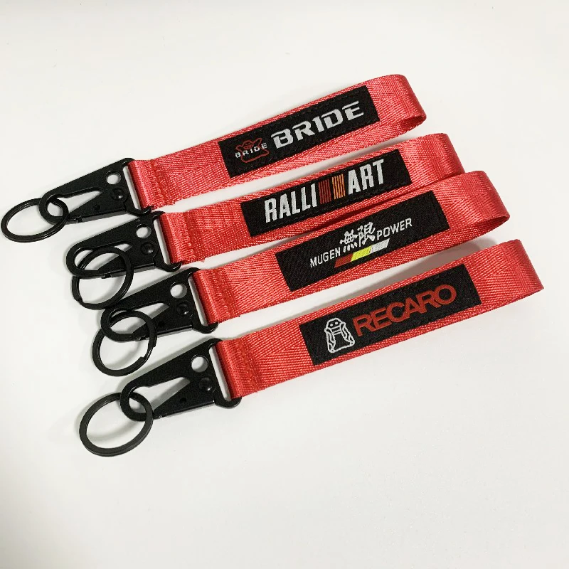 

Red Style Car Motorcycle Keychain Nylon Decoration Keyring Lanyard Key Fob For Ralliart Bride Mugen Power Recaro Accessories