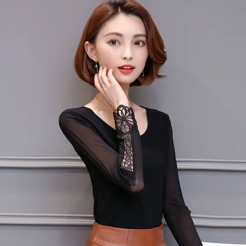 

2023 New O Neck Polyester T Shirt Woman Autumn Fashion Long Sleeve Shirt Women's T-shirt Loose Korean Style Women Shirts #5793
