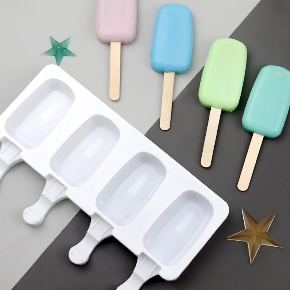 

4 Holes Food Grade Silicone Ice Cream Mold Popsicle Mold With Sticks Dessert DIY Magnum Cake Mold Ice Cream Maker