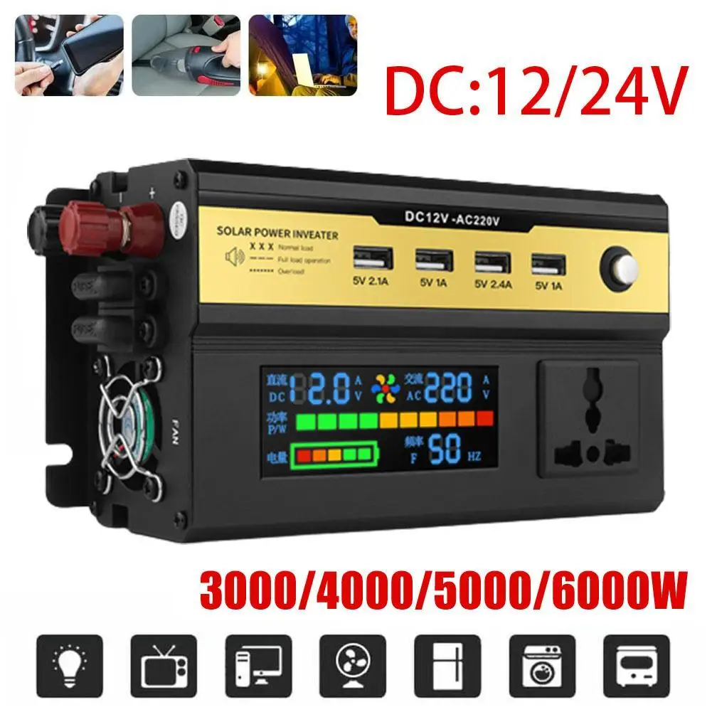 

Peak 6000W Power Inverter DC 12V To AC 220V Converterr With USB Charger Universal Dual Socket Modified Sine Wave Car Inverter