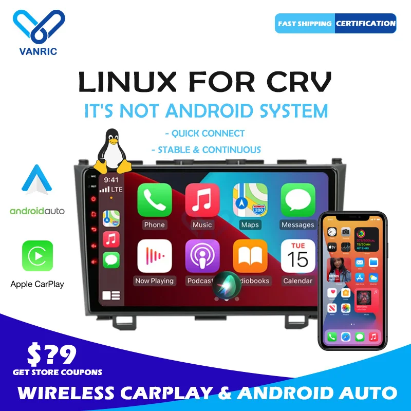 

VANRIC VR Linux Wireless Carplay Android Auto Netflix Spotify Car Player Radio 2 Din Car Video Players For HONDA CRV 2006-