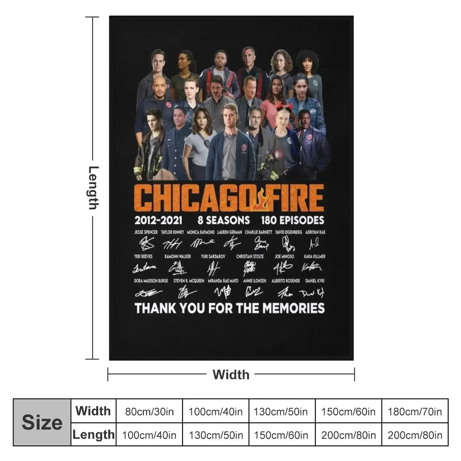 Chicago Fire Tv series 2021 8 seasons 180 episodes signatures thank you for the memories black Throw Blanket