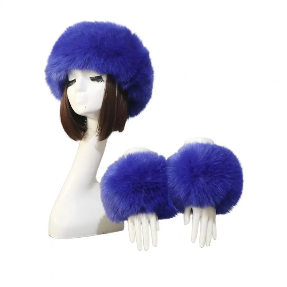 

1 Set Winter Warmer Hat Arm Wrist Sleeve Gloves Headband Gloves Solid Faux Fur Furry Empty Top Hat Wrist Sleeves for Skiing