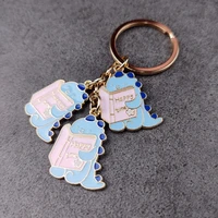 dinosaur book blue couple key ring keychain handmade sweet gift special lovely cute cartoon backpack car pendant unisex dk0004