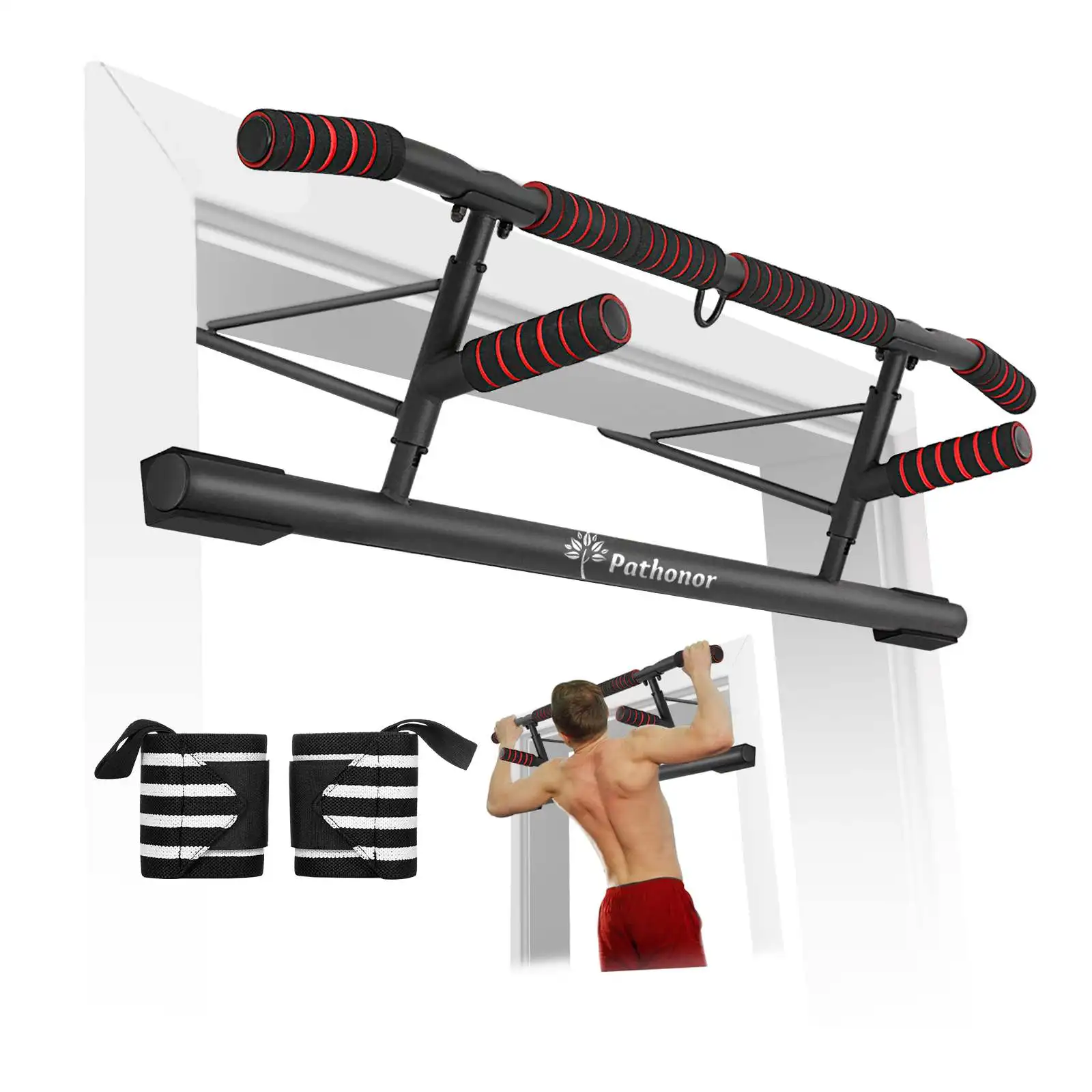 

Wall Mounted Doorway Pull Up Bar Heavy Duty Chin Up Bar Horizontal Bars Multi-function with Wristbands Home Gym Fitness Exercise