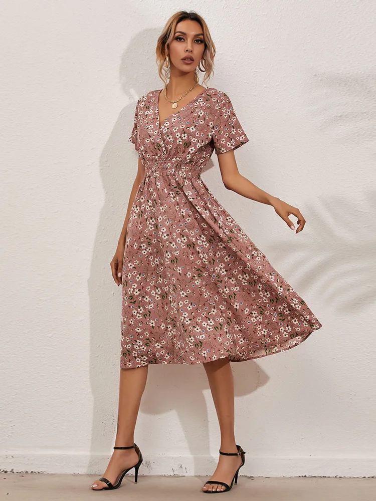 Женское летнее платье DGIRL с цветочным принтом сексуальное женское V-образным