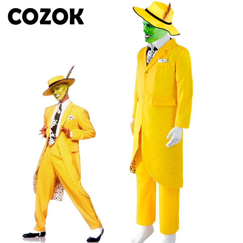 

COZOK, мужская маска из фильма Джим карри, косплей, костюм на Хэллоуин для взрослых, забавный желтый полный костюм, наряд для вечеринки