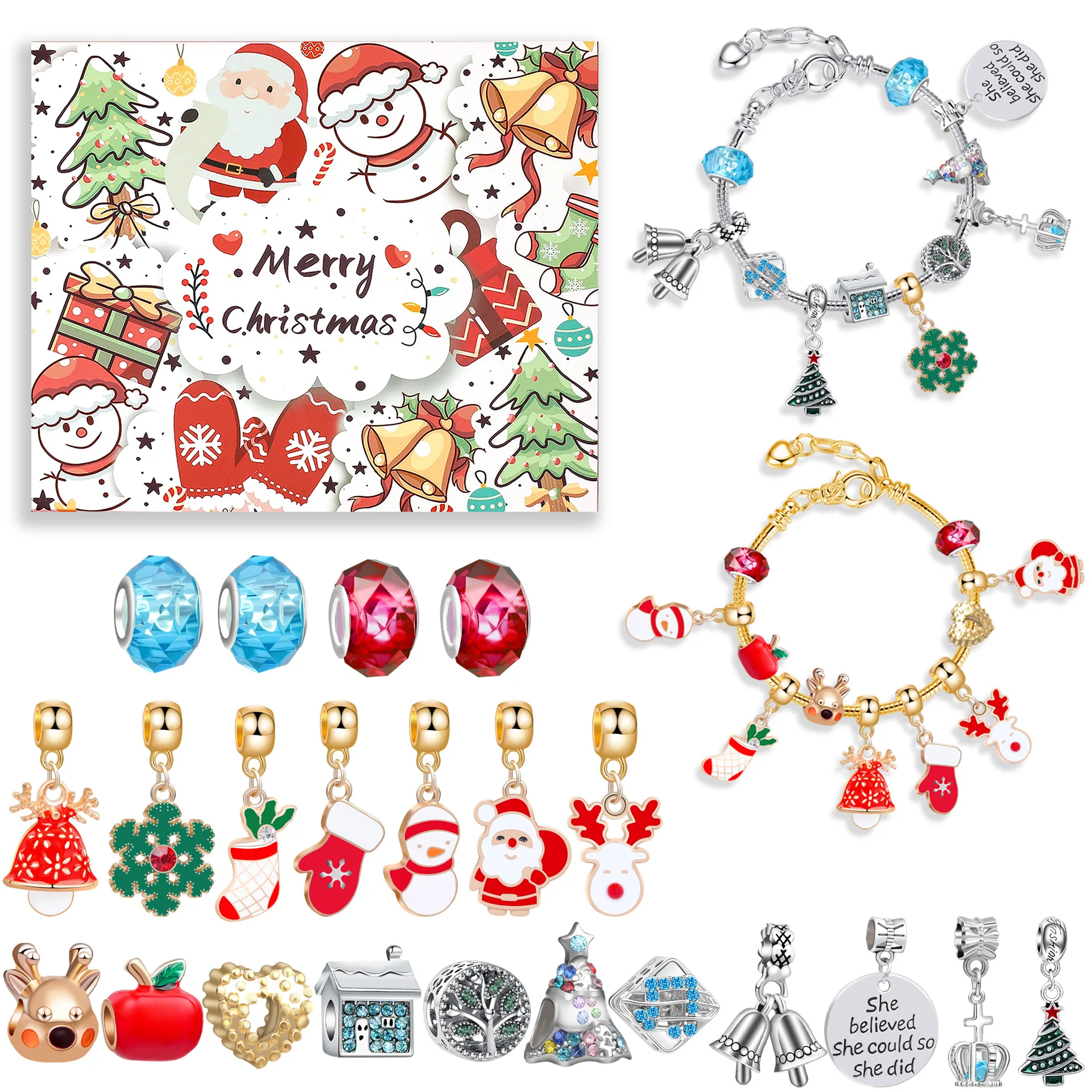 

Makersland Christmas Series Beaded Blind Box Personality DIY Cartoon Beads Children's Bracelet Making Gift Box Set Birthday Gift