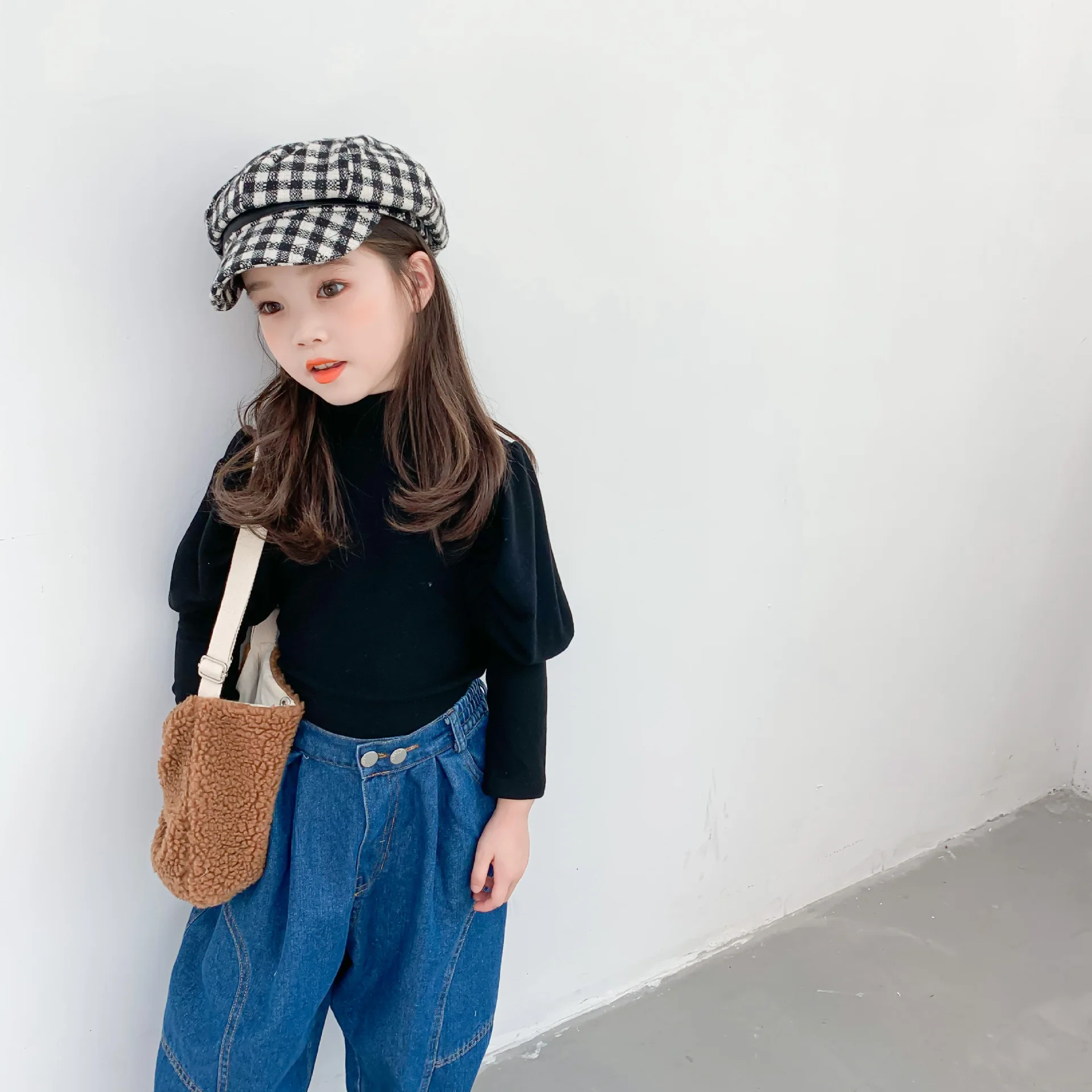 Freely Move Children Clothes Girls Long Puff Sleeve T-shirt Children's Solid Color T-shirt Bottoming Shirt Autumn T-shirt