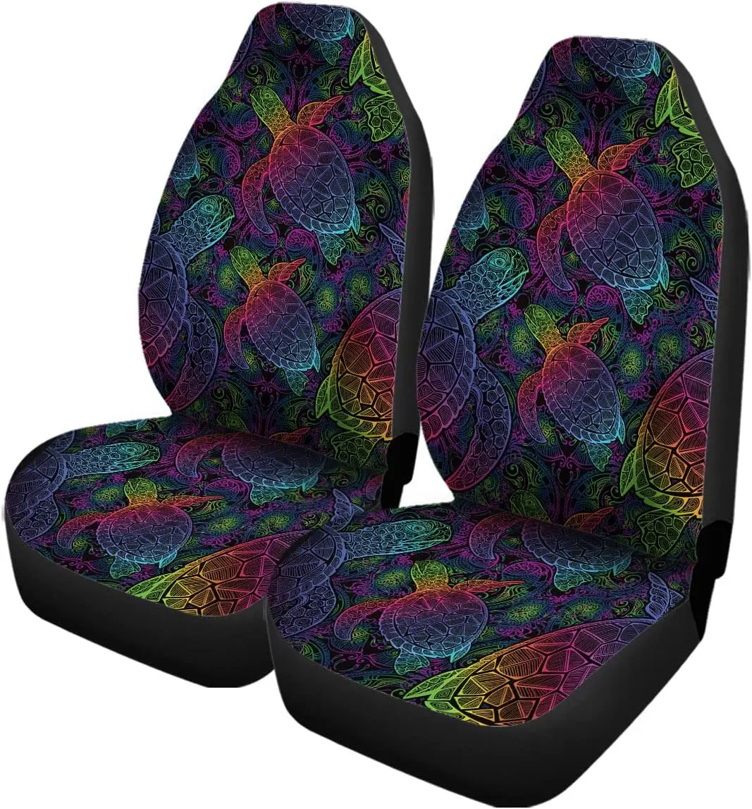 

Set of 2 Car Seat Covers Auto Accessories Carseat Front Seats Fit Most Cars, SUV Sedan, Truck Sea Turtle Psychedelic Multicolor