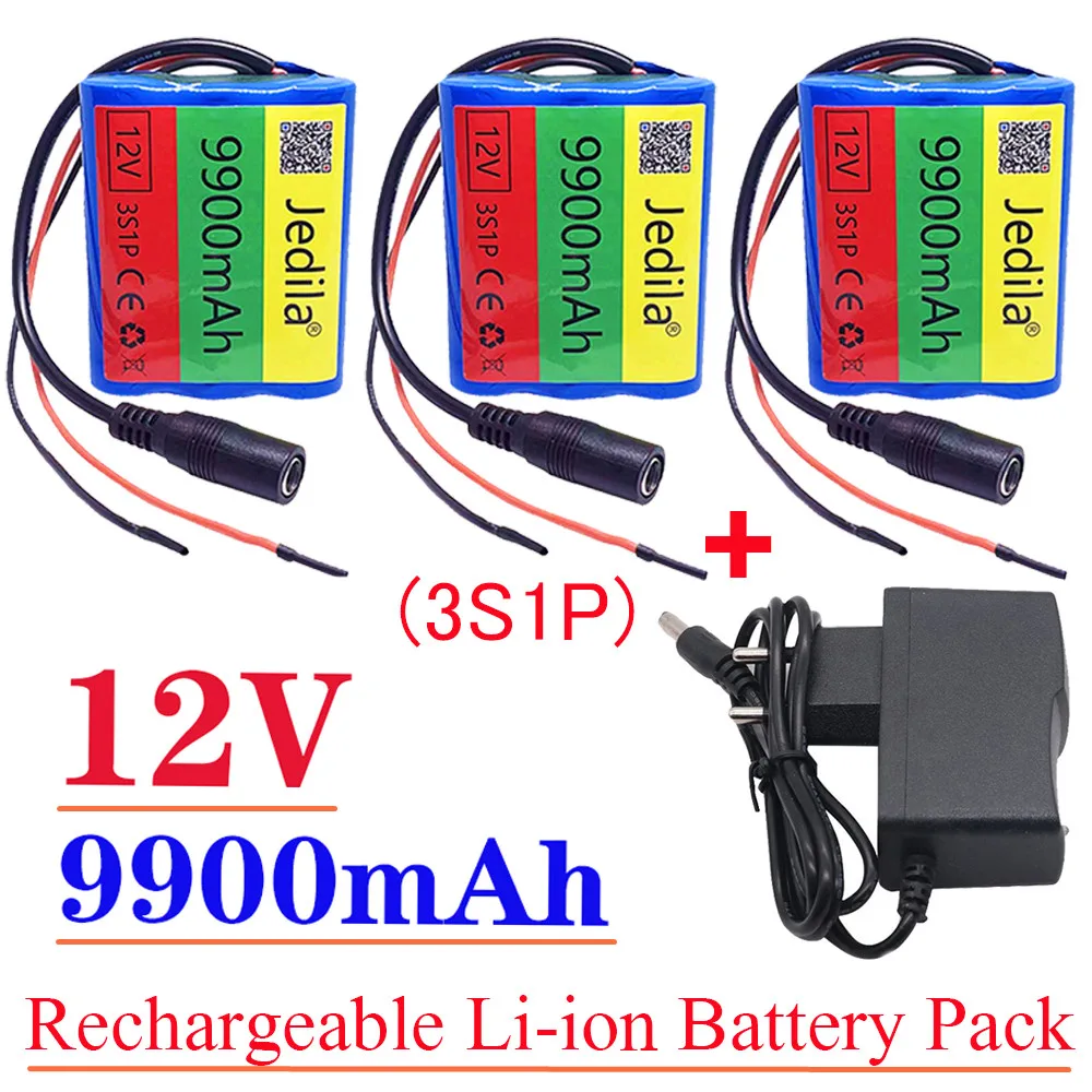 

100% New 3S1P Protection Plate12v 9.9Ah Battery Pack 12V 9900mAh 18650 Lithium Ion DC12.6V Super Rechargeable Battery+charger