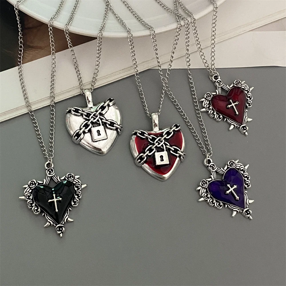 Red Black Heart Pendant Necklace