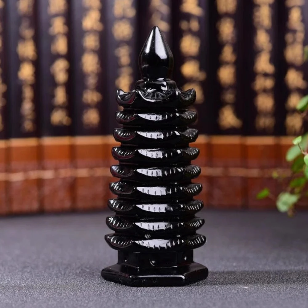 

Natural Crystals Gem Black Obsidian Point Carved Wenchang Tower Energy Chakra Crystal and Healing Crystal Feng Shui Ornaments