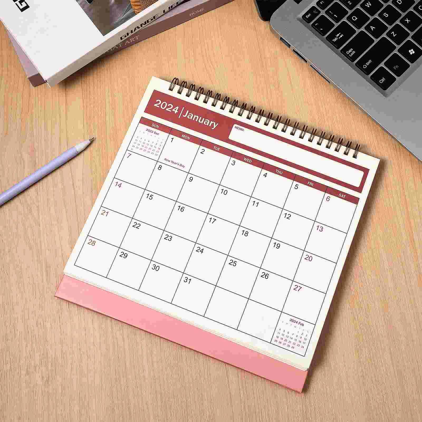 Kalendarz biurkowy Planer miesięczny z przypomnieniem o świątecznym January 2024-June 2025 (różowy)
