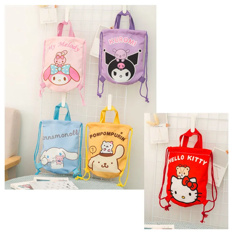 

Sanrioed Cartoon Cinnamoroll Kt Cat My Melody Kuromi Purin Dog Drawstring Backpack Anime Cute Portable Tote Bag Shopping Bags