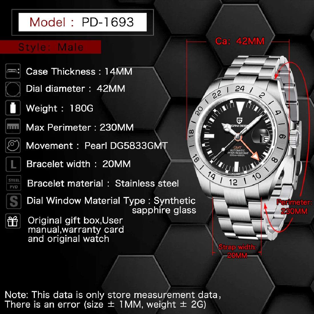

PAGANI DESIGN 42MM GMT Men Automatic Mechanical Watches Luxury Sapphire 200M Waterproof Auto Date C3 Sport Watch For Men