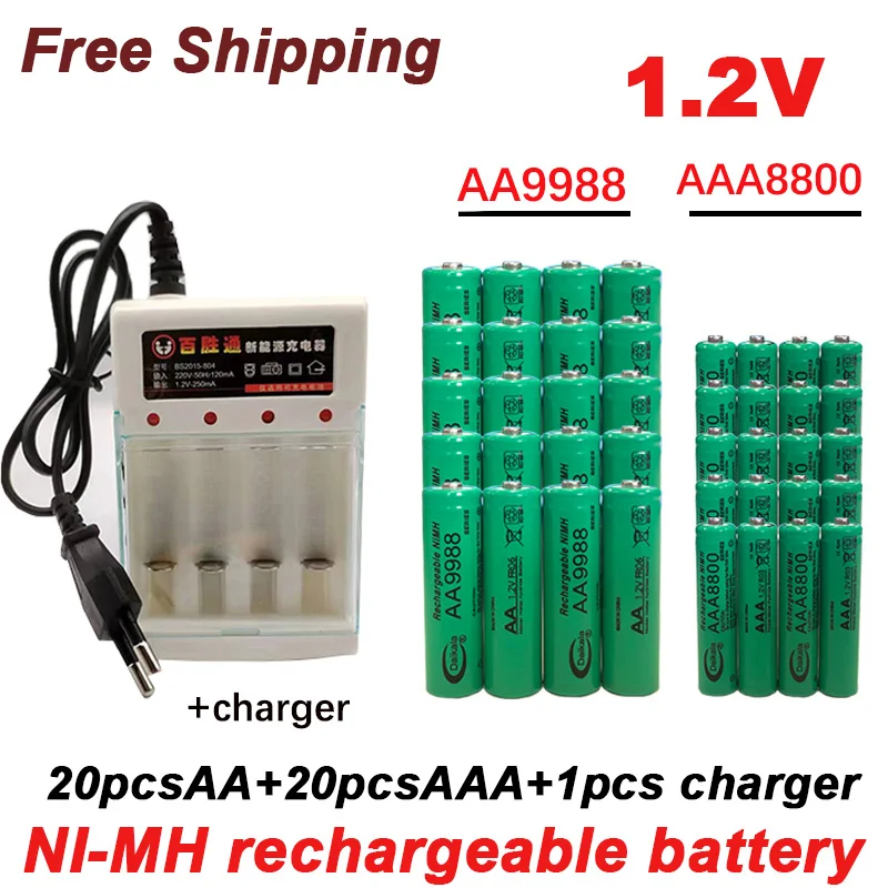 

Free Shipping 2023 New 1.2V AA 9988Mah 1.5V AAA 8800 Mah Rechargeable Battery with Charger for Clock, Toy Car, Camera Battery